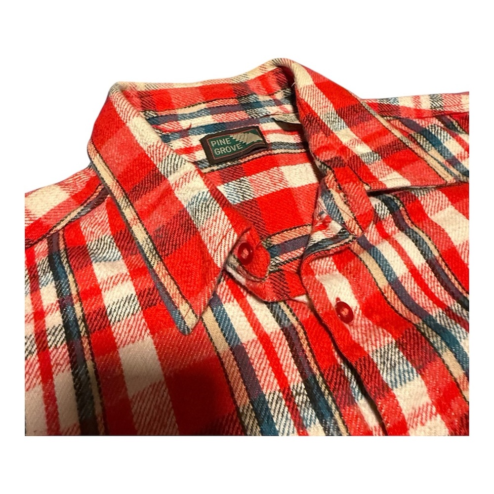 Pine Grove Men’s Flannel Shirt Red & White Plaid Thick Flannel XL Vintage